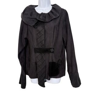 Art to Wear Black Faux Suede Jacket Lee Andersen Asymmetric Quilted Panel Women